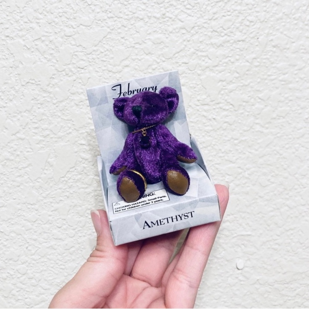 Vtg Russ Berrie mini bear birthday month February birthstone nib 3”
